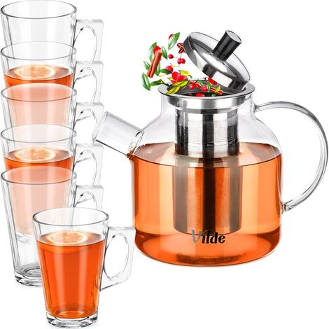 Verseuse avec passoire à thé - Verre - 1,2 l - avec verres à anse 255 ml - 6 pièces (1/5)