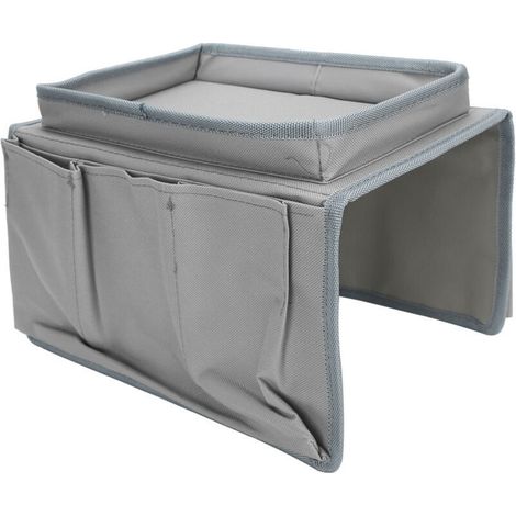 Organizador de mandos a distancia de TV con 4 bolsillos para reposabrazos de sofá con portavasos integrado (gris) (1/5)