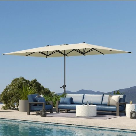 Parasol double en aluminium blanc crème 451 x 264 cm avec manivelle, toile polyester UPF50+, sans base (1/5)