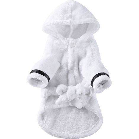 Peignoir pour chiot, peignoir éponge pour chien avec capuche et ceinture, facile à enfiler, blanc YP01A (1/4)