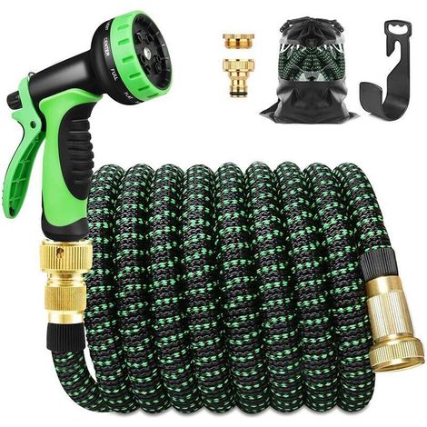 30m 100ft Expandable Garden Hose Retractable Garden Hose with Holder and 9-Function Spray Gun Brass Fittings (1/5)