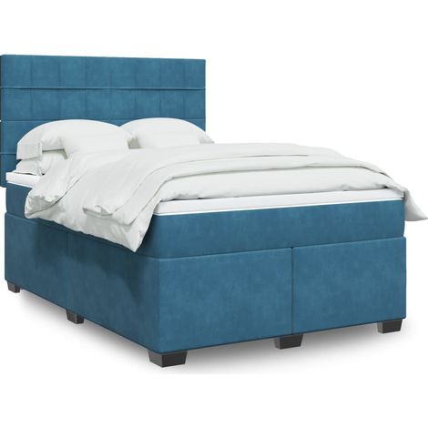 vidaXL Sommier à lattes de lit et matelas bleu 140x190 cm velours (1/5)