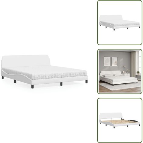 The Living Store Lit avec matelas blanc 180x200 cm similicuir - Lit Double - Lit Plateforme - Lit Design - Lit Confortable - Matelas Mousse