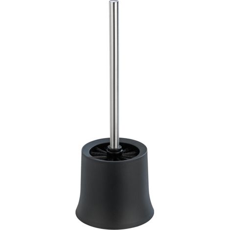 Porte brossee WC Basic noire brosse WC design Ø 14 cm porte-brosse WC en plastique inox moderne incluant brosse WC noire Ø 8,5 cm et stiel en acier inoxydable élégant pour salle de bain