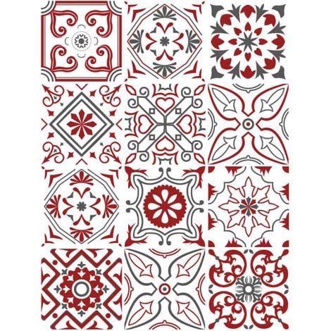 Signaletique.Biz France – Planche de 12 stickers décoratifs muraux effet carreaux ciment 10 x 10 cm – Pose facile sur surfaces lisses – Fabrication française