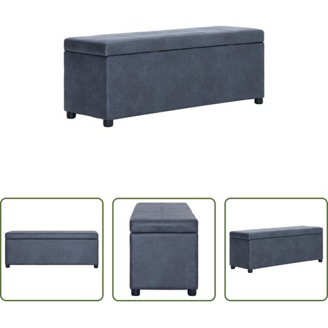 Wohnzimmerbank - Bank mit Staufach 116 cm Grau Wildleder-Optik (1/5)