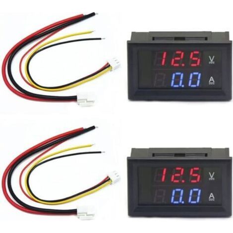 2 Stück LED-Voltmeter-Amperemeter 0,28 Zoll, Detektor, rotes und blaues Spannungspanel, DC 0–100 V, 10 A für 12 V/24 V Volt-Ampere-Messgerät (1/5)