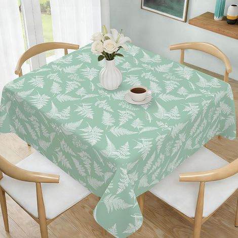 Nappe 140x140cm vert menthe avec motif feuille de fougère, facile d'entretien et lavable