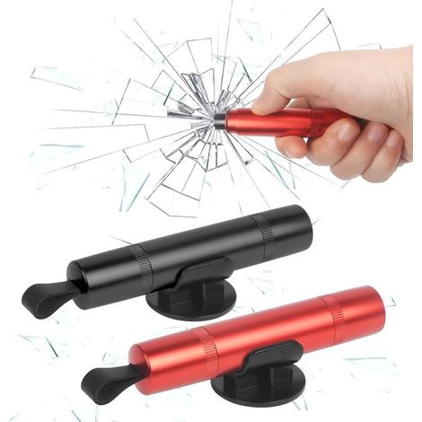Set di 2 rompivetro, martello di sicurezza per auto 2 in 1, rompivetro e taglia cinture di sicurezza con disco di prova e supporto autoadesivo, taglia cinture di sicurezza (1/5)