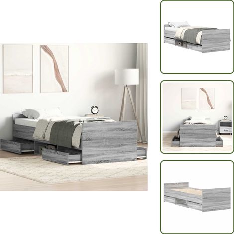 Cadre de lit sans matelas sonoma gris 90x190 cm - Cadre De Lit - Lit Simple - Lit Adulte - Meuble Chambre - Literie (1/5)