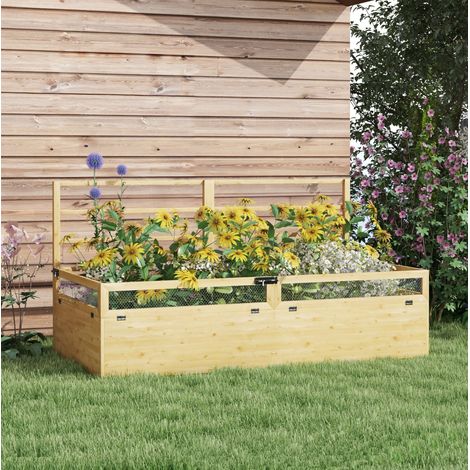 Orto rialzato con grigliato in legno, fondo aperto, 183 x 98,5 x 95 cm, legno naturale DESVIAE (1/5)