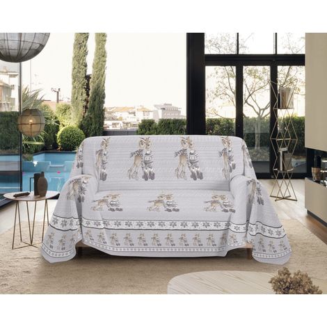 Telo Arredo Made in Italy in Cotone Grandfoulard Copritutto Copridivano Copriletto-Teli Sofà Arredatutto-Drappeggio-Arazzo-Copridivano Grand Foulard Letto Matrimoniale - Renna Grigio