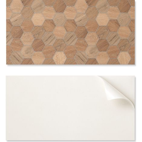 Panel de vinilo listo para instalar con estampado decorativo de baldosa hexagonal de 100x50 cm.
