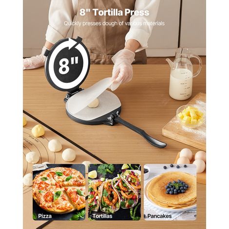 Presse à Tortillas en Fonte Résistant, Appareil à Chapati de 20 cm, Presse à Burrito avec Poignée et 100 Feuilles de Papiers-Parche… (1/5)