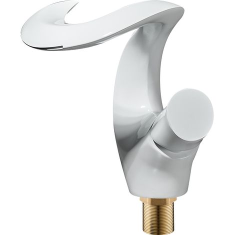 Robinet Cascade blanc pour Salle de Bain - Mitigeur Lavabo Moderne et Élégant en Laiton (1/5)