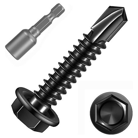Vis Autoforeuse Metal Noir,M4,2x25mm Vis à Tôle Autotaraudese à Tete Hexagonale et Autoperceuse Autoperforante Inox 410 avec Bits pour Aluminium Bois Plastique. (1/5)