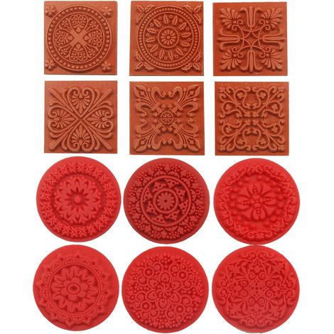 Lot de 12 tampons en bois - Différents motifs floraux - Pour tampons, scrapbooking, albums photo et cartes d'invitation (1/5)