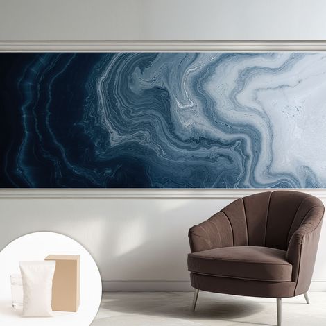 Papier peint intissé mural avec colle pour salon et chambre Décoration murale rapide - Colle incluse gratuite Vagues bleues 250x104 cm (1/5)