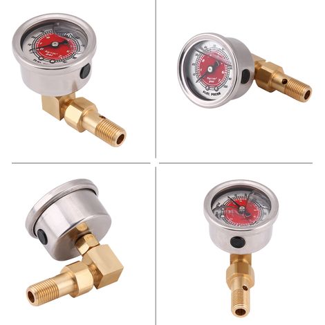 Kit adaptateur de jauge de régulateur de pression de carburant universel 0-100 PSI, rempli de liquide rouge (1/5)