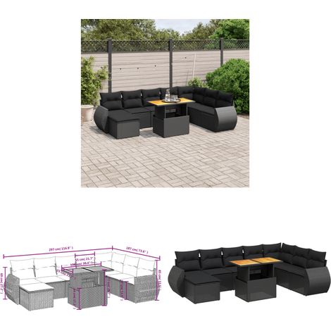 9-tlg. Garten-Sofagarnitur mit Kissen Schwarz Poly Rattan - Gartenmöbel Set - PE-Rattan Möbel - Outdoor Lounge - Gartenlounge - Terrassenmöbel - Home & Living (1/3)