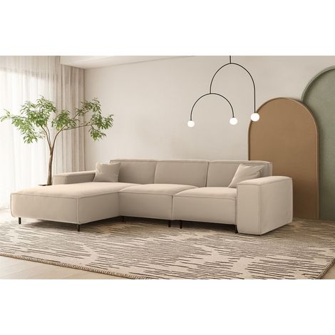 Ecksofa Designersofa GLORIA in Stoff Tiffani Beige Ottomane Links