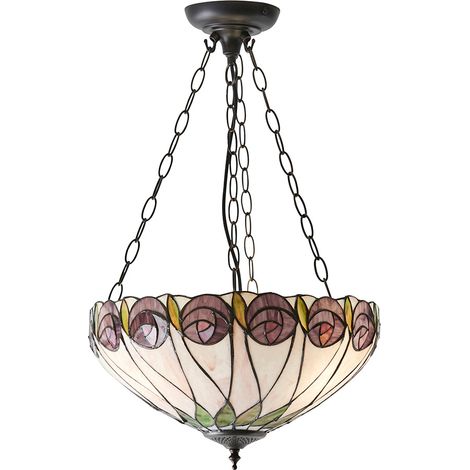 Lampada a sospensione Tiffany Hutchinson rose vetro 3xE27 (1/5)