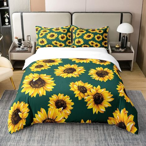 Parure de Lit 140x200 Tournesol en Coton, Ensemble de Literie Floral pour Enfants Filles Femmes Adultes, Housse de Couette À Fleurs Jaunes, Couvre Lit Imprimé de Fleurs Botaniques (1/5)