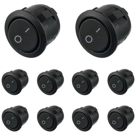 BUNTHAUS Interrupteur à bascule rond noir 10 pièces marche/arrêt 2 broches AC 6A (250V) 10A (125V) SPST Appuyez sur le bouton à bascule pour Auto Boat Marine Car Truck Light Household (1/5)