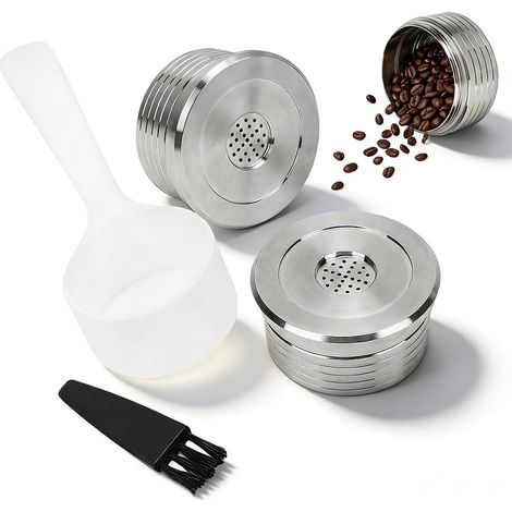 Ensemble cuillère et pinceau à capsules de café rechargeables, adapté aux machines à café, en acier inoxydable (1/5)