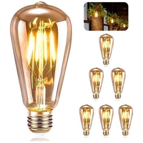 Lot de 6 ampoules E27 vintage LED ST64 – 4W filament blanc chaud – Longévité 30 000 heures – Pour décoration intérieure (1/5)