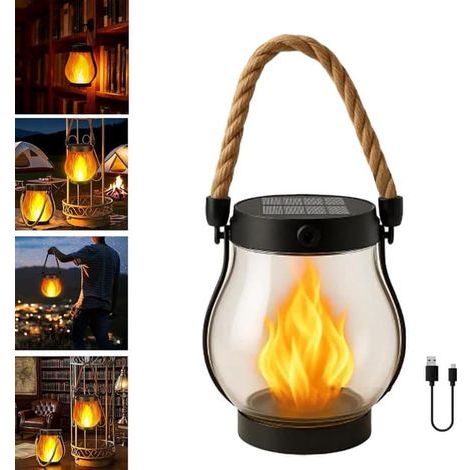 Lampes solaires d'extérieur - Éclairage solaire pour jardin - Lampe solaire - Guirlande lumineuse solaire étanche - Lampe en corde de chanvre avec éclairage discret... (1/5)