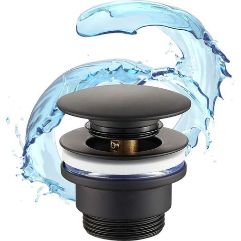Tappo di scarico universale per lavabo - Valvola a scatto - Nero opaco - Compatibile con scarichi di troppo pieno e non di ritorno - Ideale per bagni e lavanderie