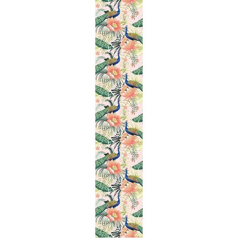 Papier Peint Intissé Pré-encollé Rouleau Wallpaper Paons et Fleurs de Lotus Adhésif Décorative - 1 Roulle de H300 x L60 cm (1/4)