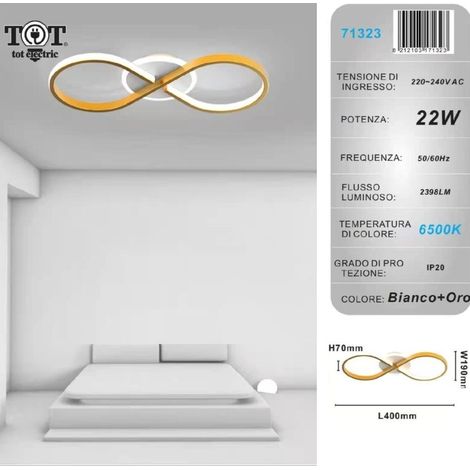 Plafoniera led 22w intrecciato infinito oro lampada da soffitto design moderno luce per camera soggiorno cucina Bianco freddo