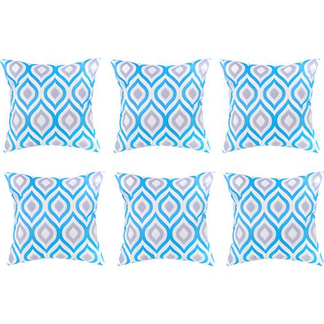 Gardenista - Extérieur Coussins imprimés, Résistant à l'eau Coussin à motifs géométriques pour jardin, Coloré Coussin de banc avec fibres creuses remplies - bleu/gris (6pk) (1/5)