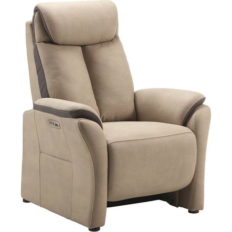 COIMBRA - Fauteuil Relax Electrique New Nobuck Beige et Gris Foncé (1/2)