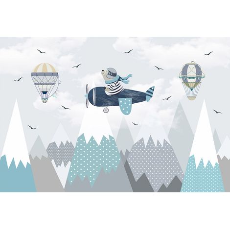 Papier peint panoramique Enfants - Ourson Aviateur - 130 cm x 88 cm (1/2)