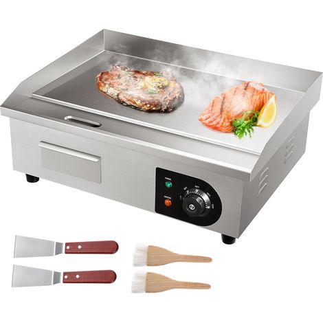 VEVOR Plancha Electrica Profesional de Acero Inoxidable 54 x 30 cm Parrilla Electrica Industrial Plancha de Cocina de Hierro Temperatura Ajustable 50-300 °C Limpieza Fácil para Barbacoa Restaurante (1/5)