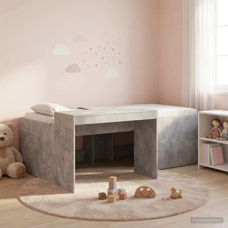 Cama alta para niños con escritorio Gris Hormigón 90 x 200 cm
