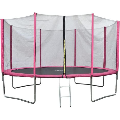 14ft, Pink EVRE Outdoor Trampoline with Zip Enclosure Net Padded Spring Cover and Ladder