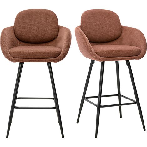 Barhocker aus Chenille-Stoff, branntes Terra und schwarzem Metall H68,5 cm (Set aus 2) SLAKE