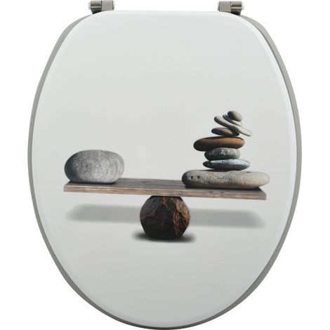 Lunette WC et Abattant Cœur MDF - Charnières Acier Inoxydable - Taupe - 42.5 x 36.5 x 5 cm - Design Intemporel - Résistant à l'humidité - Facile à nettoyer (1/4)