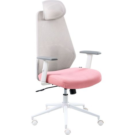 Chaise de Bureau en Maille Accoudoirs Appui-Têtes Hauteur Réglable Base Pivotante Dossier Inclinable Gris Clair et Rose Oryn