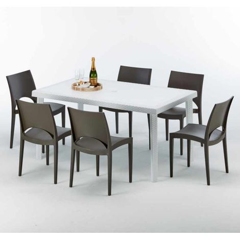 Weiß Rechteckig Tisch und 6 Stühle Farbiges Polypropylen-Außenmastenset Grand Soleil Paris Summerlife - Braun