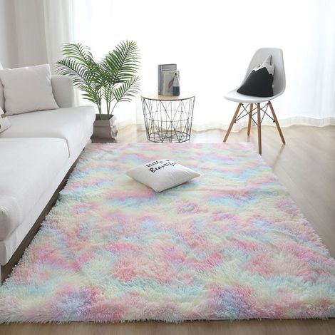 MINKUROW Alfombra De Piso Esponjoso Alfombra De Área Esponjosa De Piel Sintética Tapete De Piso Degradado Decorativo Para Dormitorio Sala De Estar Comedor (Colores Del Arco Iris, 80 × 160 Cm) (1/5)