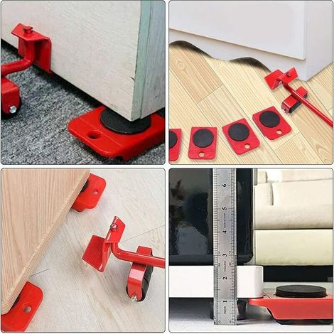 VURAHOME - Kit de Deplace Meuble Lourd sans effort, Roulette Charge Lourde, Deplace Meuble Lourd, avec 1 Tige de Levage et 4 Roulettes de Déplacement pour Soulever et Déplacer des Meubles Charge 150KG