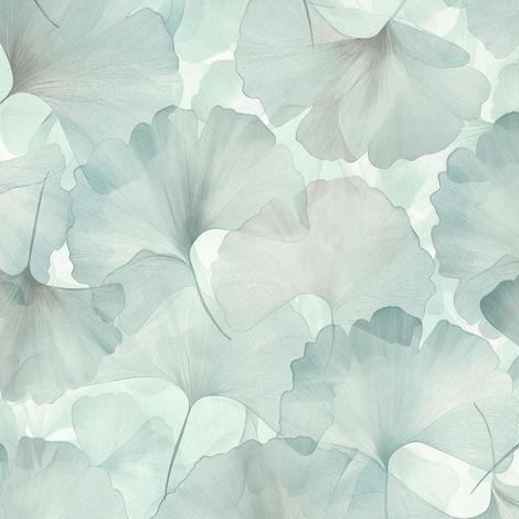 Teal Blue Vinyl Ginkgo Leaf Wallpaper Soft Green Blue Paste The Wall Modern