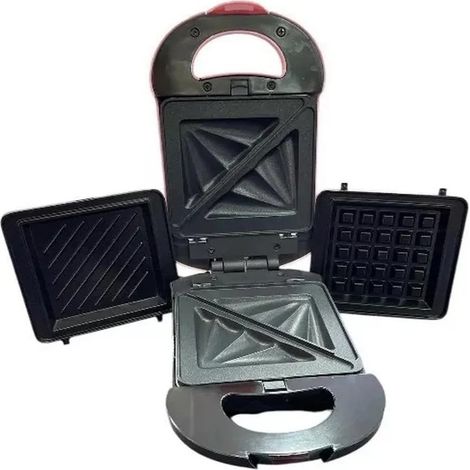 TrAdE Shop Traesio - Mini Piastra Per Sandwich Waffle 3in1 600w Multifunzionale Con Piastre Intercambiabili -