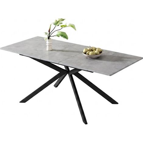 ELVMI Esstisch ausziehbar mit Kreuzfuß, Zementmuster in Schwarz und Grau, für Esszimmer, 180×70×75.5 cm (1/5)