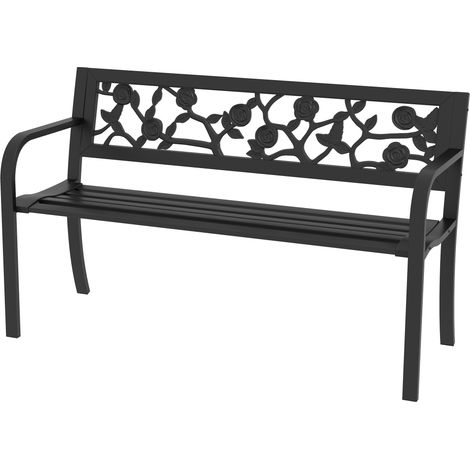 Panchina da giardino 2 posti acciaio con schienale decorato e braccioli, nero, 127x50x75cm (1/5)